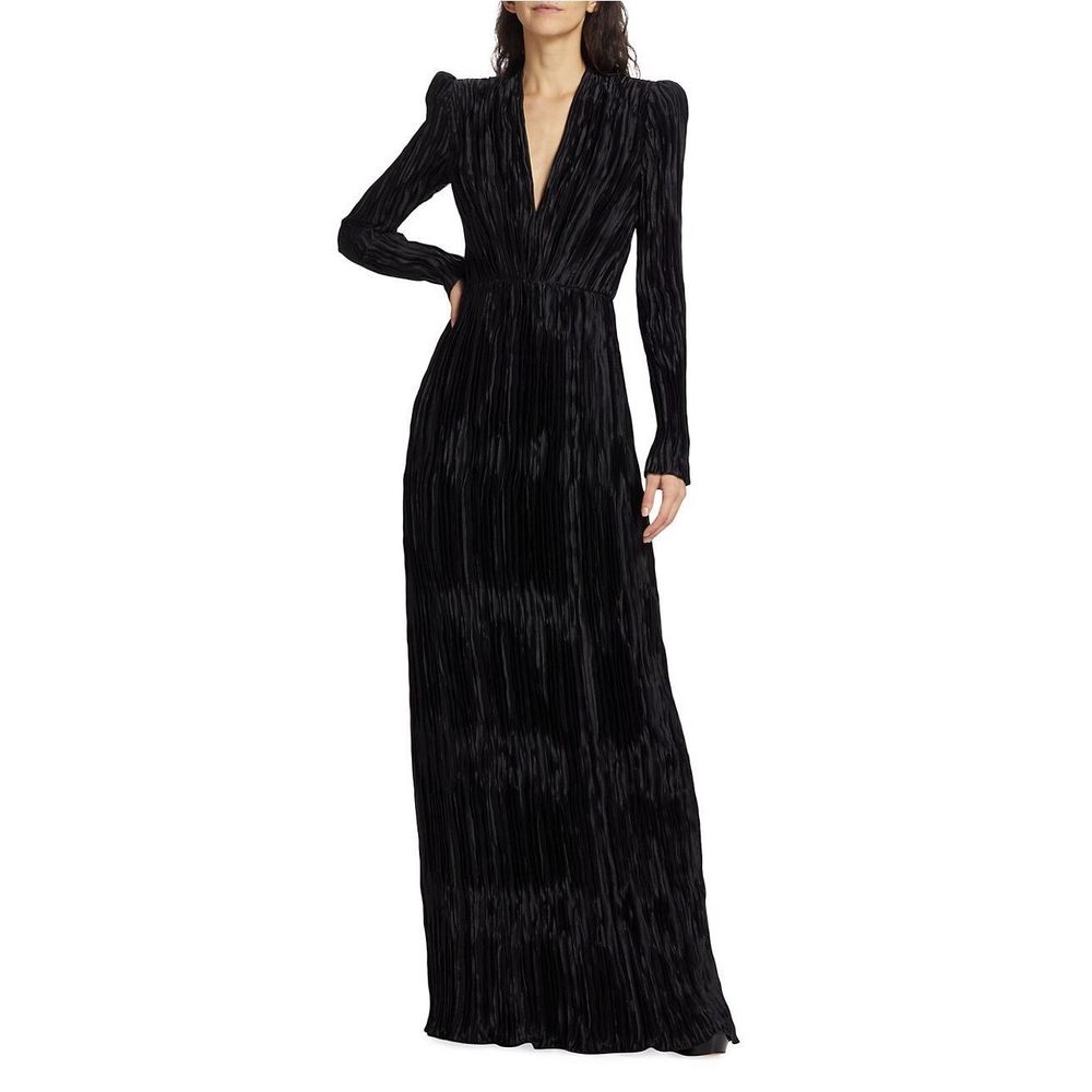 ANDREW GN
Pleated Crystal-Belted Gown